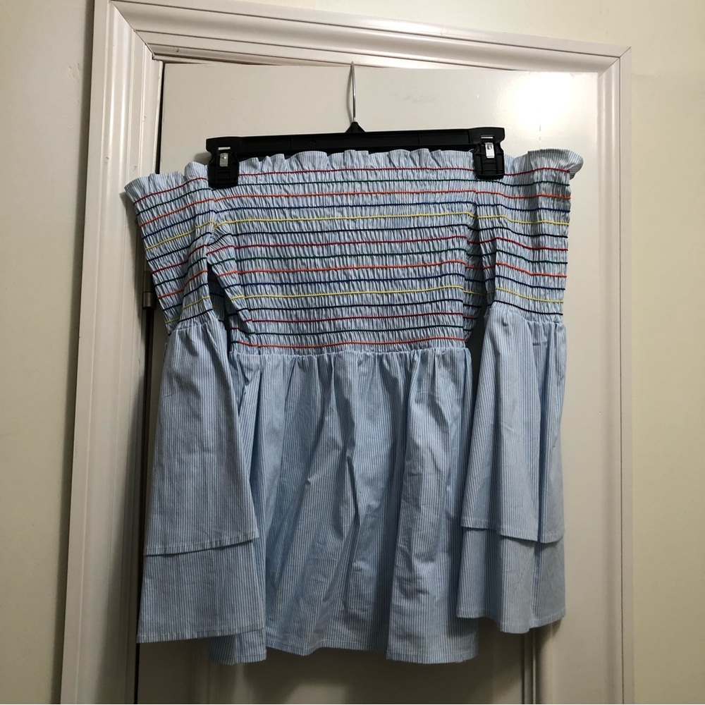 Blue stripe smocked blouse XS